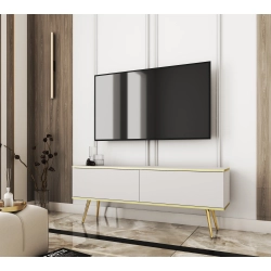 Szafka RTV Biało - Złota  135 cm Noga Czarna -  Złota